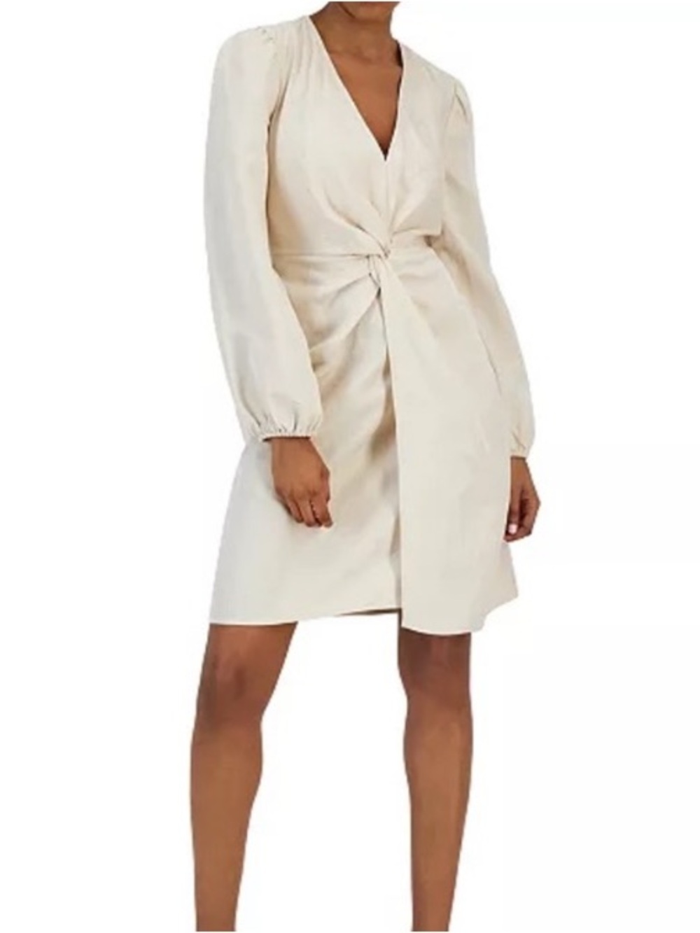 Linen shimmer dress long sleeve size large tan/ beige color lightweight